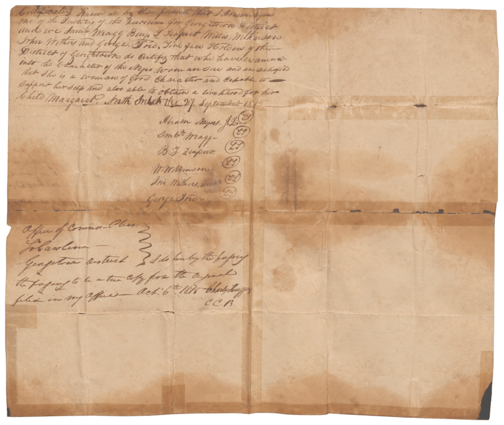 Deed of manumission freeing Sue, an enslaved woman, and her daughter Margaret, Georgetown, South Carolina, 1815 October 6 - Pg 1