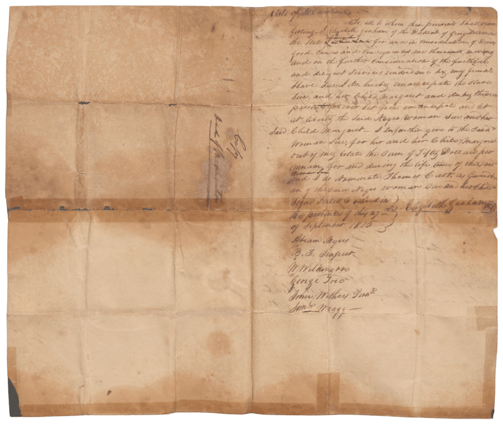 Deed of manumission freeing Sue, an enslaved woman, and her daughter Margaret, Georgetown, South Carolina, 1815 October 6 - Pg 2